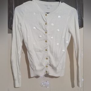 New York & Company White Cardigan with Gold Buttons